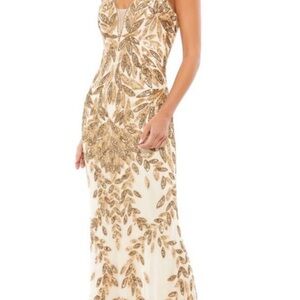 MAC DUGGAL Elegant Embellished Gold Leaf Patterned Evening Gown Dress 5107 NWT